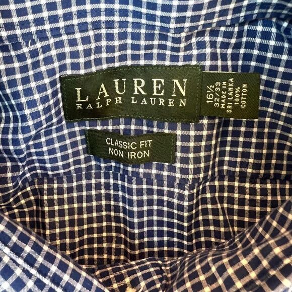Ralph Lauren Navy Blue plaid Classic Fit Non-Iron Button Down Shirt Size 16.5 - Picture 3 of 6